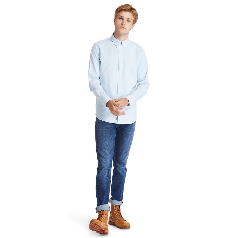 Camisa Timberland Hombre Pleasant River Stretch Oxford Azules - Chile NES-846723